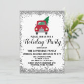 Invitation Camion Rouge Noël Arbre Noël Fête Argent (Debout devant)