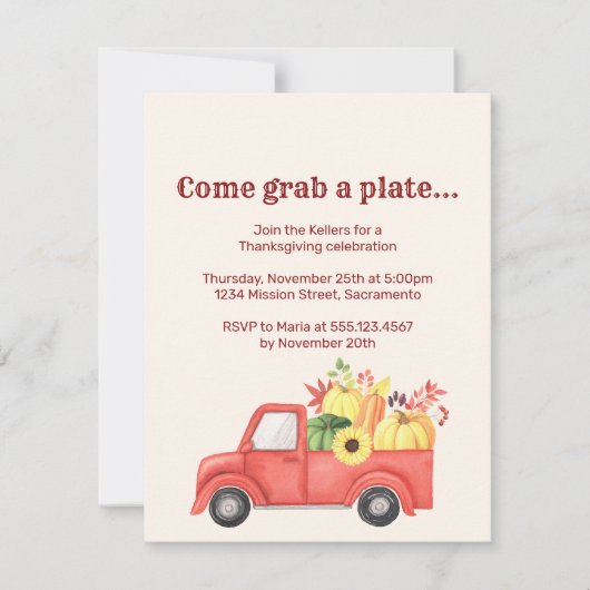 Invitation Camion Rouge Pays Style Citrouille Automne Thanksg (Devant)