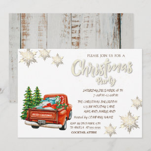 Invitation Camion Rouge Pins Flocons de Neige Bois Noël