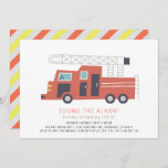 Invitation Camion rouge Pompier garçon Anniversaire<br><div class="desc">Cette invitation pour l'anniversaire d'un camion de pompiers/pompier mignon et moderne "sonne l'alarme !" présente un arrière - plan blanc avec un camion de pompiers en rouge. L'envers présente un arrière - plan gris clair avec des bandes diagonales en rouge et jaune. Personnalisez-vous pour répondre à vos besoins. Vous pouvez...</div>