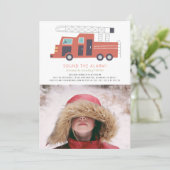Invitation Camion rouge Pompier garçon Photo Anniversaire (Debout devant)
