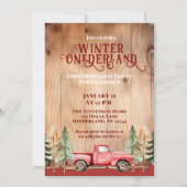 Invitation Camion Rouge Rustique Hiver Onederland Anniversair (Devant)