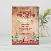 Invitation Camion Rouge Rustique Hiver Onederland Anniversair (Debout devant)