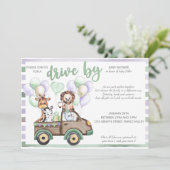 Invitation Camion Safari et animaux mignons Conduire par Baby (Debout devant)