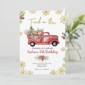 Invitation Camion sur Red Christmas Camion Anniversaire (Debout devant)