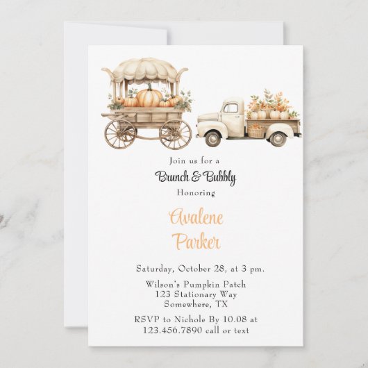 Invitation Camion vintage avec Citrouille Brunch & Bubbly (Devant)