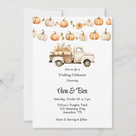 Invitation Camion vintage avec Mariage Citrouille Célébration (Devant)