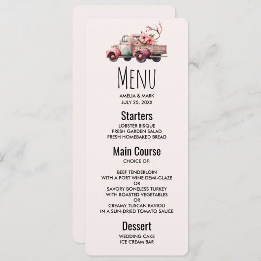 Invitation Camion Vintage rose (Devant / Derrière)