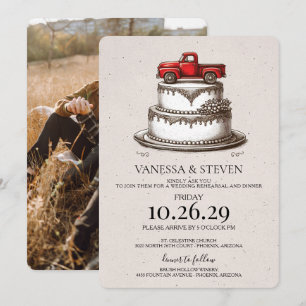 Invitation Camion Vintage Rouge Dîner de Répétition