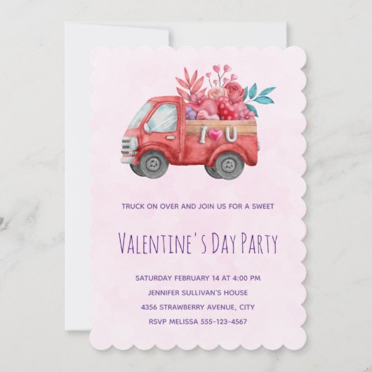 Invitation Camionnette d'amour mignonne transportant des fria (Devant)