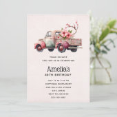 Invitation Camionnette de fermier vintage rose pour anniversa (Debout devant)
