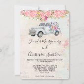 Invitation Camionnette et fleurs Mariage aquarelle rustique (Devant)