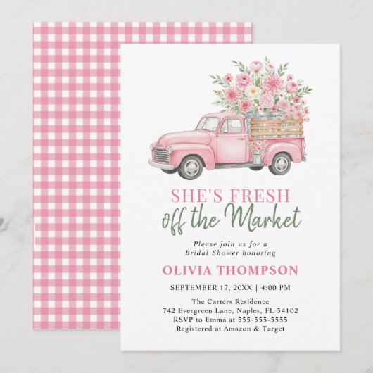 Invitation Camionnette Rose Fraîchement Sortie du Marché Fête (Devant / Derrière)