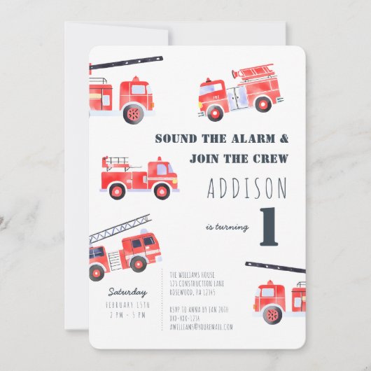 Invitation Camions à feu Anniversaire (Devant)