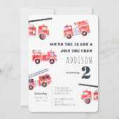 Invitation Camions à feu Boy 2e anniversaire (Devant)