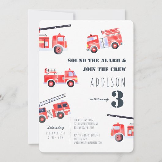 Invitation Camions à feu Boy 3e anniversaire (Devant)