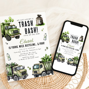 Invitation Camions à ordures amusants   Fête d'anniversaire R