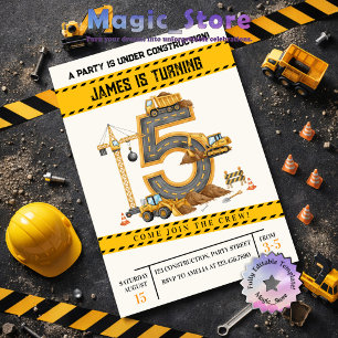 Invitation Camions de chantier à l'aquarelle Fête d'anniversa