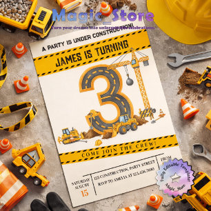 Invitation Camions de chantier à l'aquarelle Fête d'anniversa