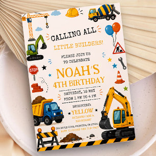 Invitation Camions de chantier pelleteuses 3e anniversaire