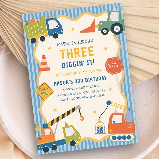 Invitation Camions de Construction 1er 2e 3e 4e Anniversaire