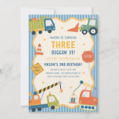Invitation Camions de Construction 1er 2e 3e 4e Anniversaire (Devant)