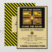 Invitation Camions de construction | Boys Thématique fête d'a (Devant / Derrière)