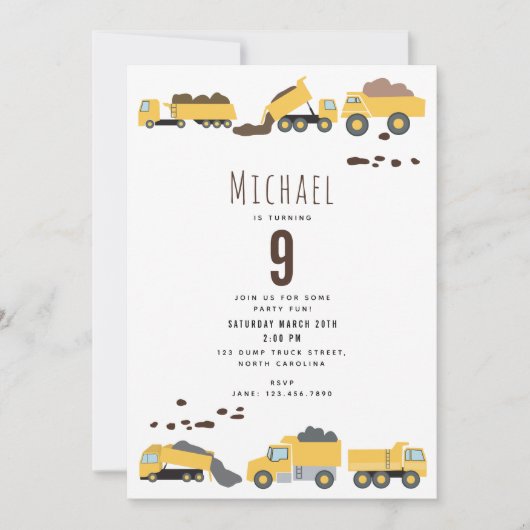 Invitation Camions de construction Camions de construction Jo (Devant)