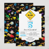 Invitation Camions de construction Dinosaures Espace Annivers (Devant / Derrière)