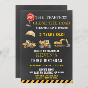 Invitation Camions de construction Jaune garçon fête d'annive