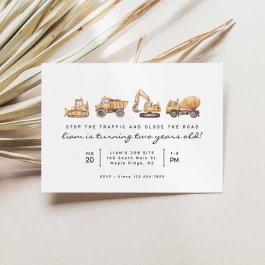 Invitation Camions de construction Moderne Minimale Anniversa