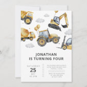 Invitation Camions de construction n'importe quel Anniversair (Devant)