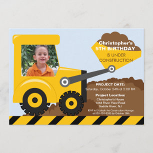 Invitation Camions de construction Photo Anniversaire de la f