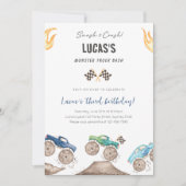 Invitation Camions Monster Bleu et Vert Cute Fête d'anniversa (Devant)