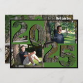 Invitation Camo 2025 Arbre Graduation Twin Photo Green (Devant / Derrière)