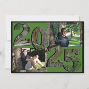 Invitation Camo 2025 Arbre Graduation Twin Photo Green