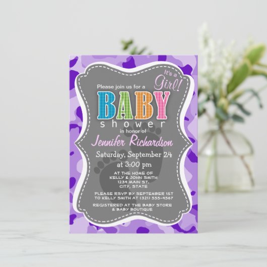 Invitation Camo Améthyste Violet; Camouflage (Debout devant)