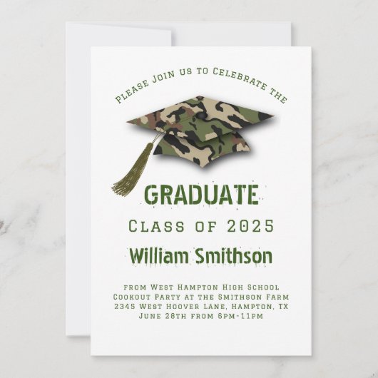 Invitation Camo Army Hunting Graduation Party (Devant)