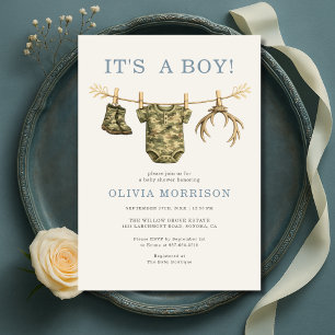 Invitation Camo Chasse C'est un Garçon Lingerie Baby Shower