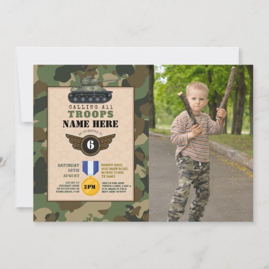 Invitation Camo de fête d'anniversaire des militaires de l'ar (Devant)