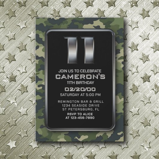 Invitation Camo de l'armée de chasse 11e anniversaire