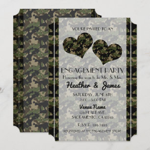 Invitation Camo Hearts Camouflage Fiançailles Douche Party