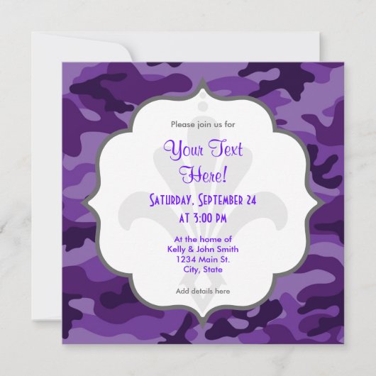 Invitation Camo mignon violet, Camouflage (Devant)