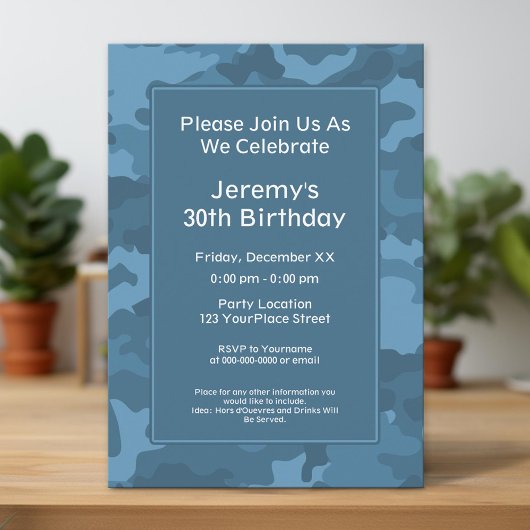 Invitation Camo Militaire Thème Anniversaire