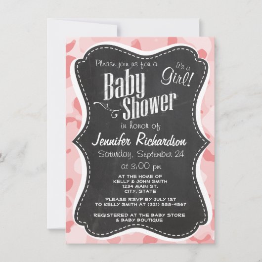 Invitation Camo rose vintage Chalkboard Baby; Camouflage (Devant)