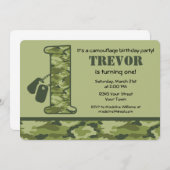 Invitation Camo Vert 1er anniversaire (Devant / Derrière)