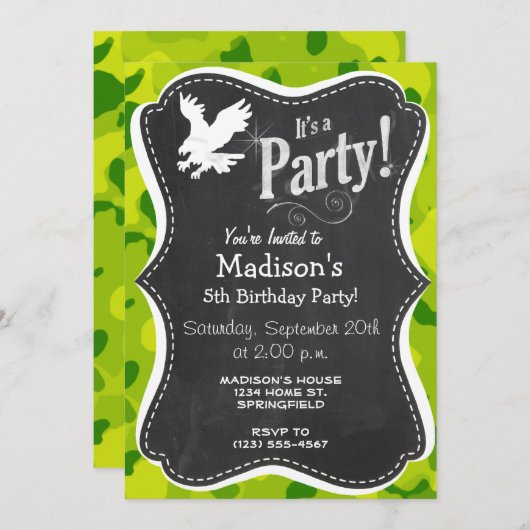 Invitation Camo vert pomme ; Aigle (Devant / Derrière)