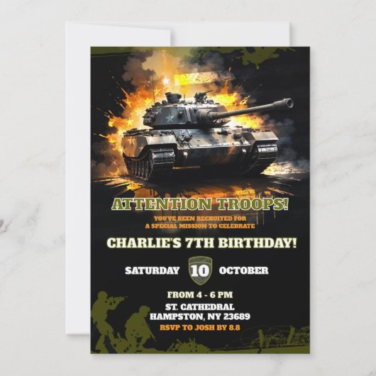 Invitation Camoflauge de char de combat (Devant)