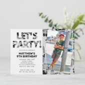 Invitation Camouflage Anniversaire, Faisons la fête Grey Camo (Debout devant)