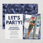 Invitation Camouflage Anniversaire, Faisons la fête photo Cam (Devant / Derrière)